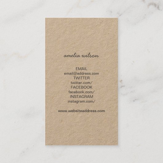 Kraft Rustic Homemade With Love Social Media 名刺 (裏面)