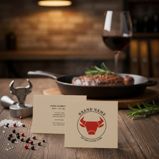 Kraft Rustic Vintage Catering Square Business Card スクエア名刺