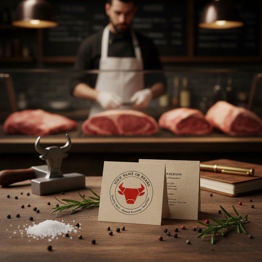 Kraft Rustic Vintage Logo Catering Business Card スクエア名刺