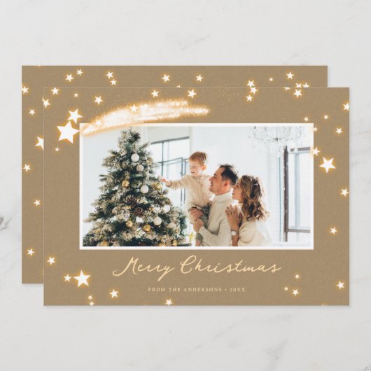 Kraft Sparklyスター素朴フォトクリスマスカード シーズンカード (正面/裏面)