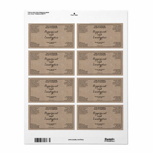 Kraft w curly text cosmetics bottle label  ラベル (フルシート)