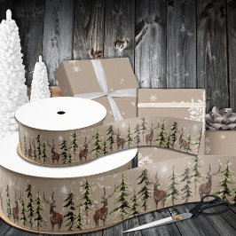 Kraft Winter Woodland Spruce Reindeer 1.5" グログランリボン