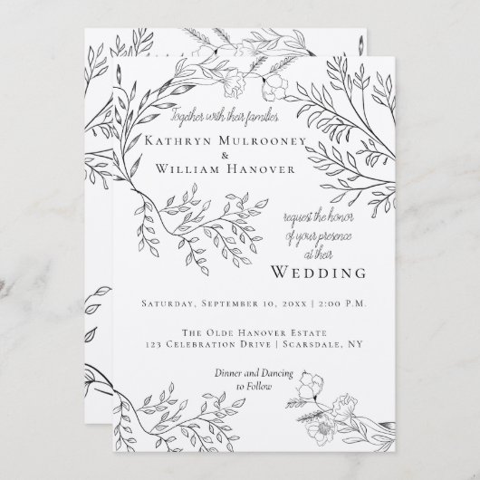 Kraft'sのWispy Blackフローラ概要 招待状 (正面/裏面)