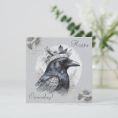 Krähe Crow Rabe Portrait Blumen Karte Grußkarte カード (スタンド正面)