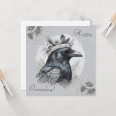 Krähe Crow Rabe Portrait Blumen Karte Grußkarte カード (正面/裏面インサイチュ)
