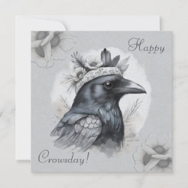 Krähe Crow Rabe Portrait Blumen Karte Grußkarte カード