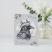 Krähe Crow Rabe Portrait Blumen Karte Postkarte ポストカード (スタンド正面)