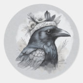 Krähe Crow Rabe Portrait Blumen Vogel Portrait ラウンドシール (正面)