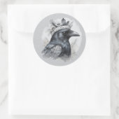 Krähe Crow Rabe Portrait Blumen Vogel Portrait ラウンドシール (バッグ)