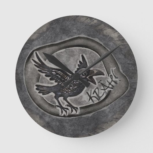 Krähe Crow Rabe ruft KRÄH!  ラウンド壁時計 (正面)