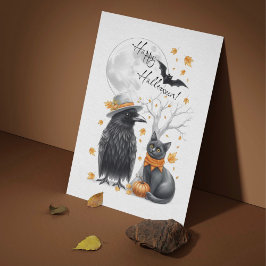 Krähe & Katze Herbst Halloween Karte Postkarte ポストカード