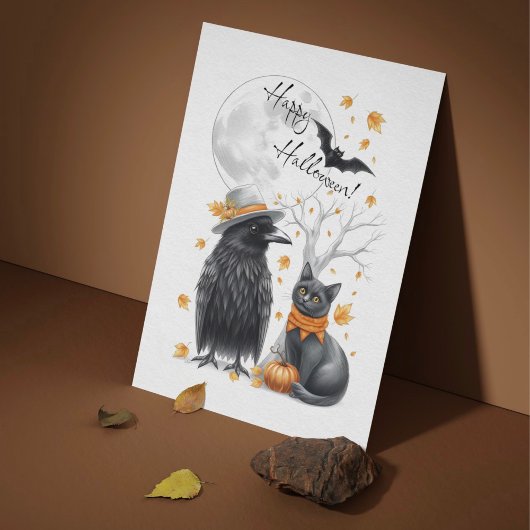 Krähe & Katze Herbst Halloween Karte Postkarte ポストカード