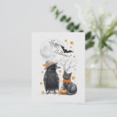 Krähe & Katze Herbst Halloween Karte Postkarte ポストカード (スタンド正面)