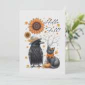 Krähe & Katze Herbst Thanksgiving Karte Grußkarte シーズンカード (スタンド正面)
