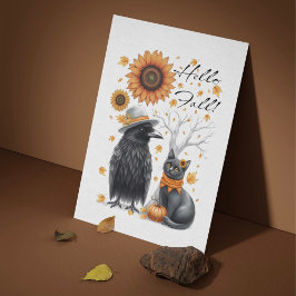 Krähe & Katze Herbst Thanksgiving Karte Postkarte ポストカード