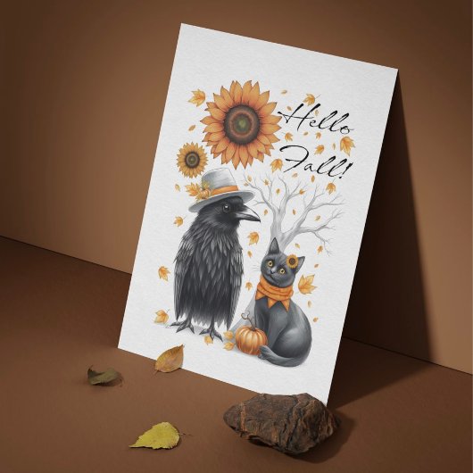 Krähe & Katze Herbst Thanksgiving Karte Postkarte ポストカード
