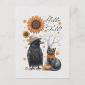 Krähe & Katze Herbst Thanksgiving Karte Postkarte ポストカード (正面)