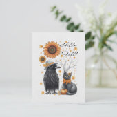 Krähe & Katze Herbst Thanksgiving Karte Postkarte ポストカード (スタンド正面)