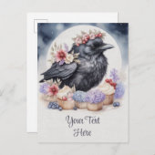Krähe Rabe Crow Blumen Cupcakes Eigener Text Karte ポストカード (正面/裏面)