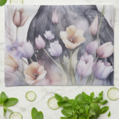 Krähe Rabe Crow mit Hut und Blumen Watercolor キッチンタオル (折り畳み)