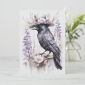Krähe Rabe Crow mit Hut und Blumen Watercolor シーズンカード (スタンド正面)