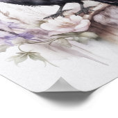 Krähe Rabe Crow mit Hut und Blumen Watercolor ポスター (角)