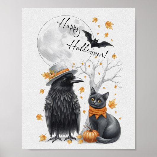 Krähe und Katze Halloween Crow ポスター (正面)