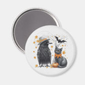 Krähe und Katze Halloween Herbst Crow  マグネット (正面/裏面)