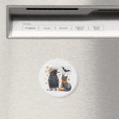 Krähe und Katze Halloween Herbst Crow  マグネット (インサイチュ (食洗機))