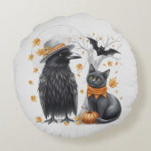 Krähe und Katze Halloween Herbst Crow  ラウンドクッション (裏面)