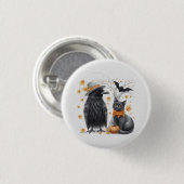 Krähe und Katze Halloween Herbst Crow 缶バッジ (正面&裏面)