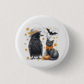 Krähe und Katze Halloween Herbst Crow 缶バッジ
