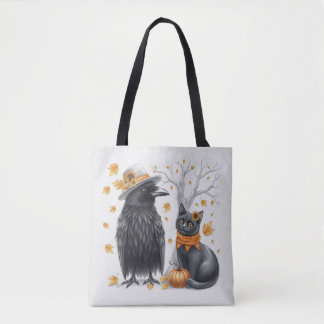 Krähe und Katze Herbst Thanksgiving Crow トートバッグ