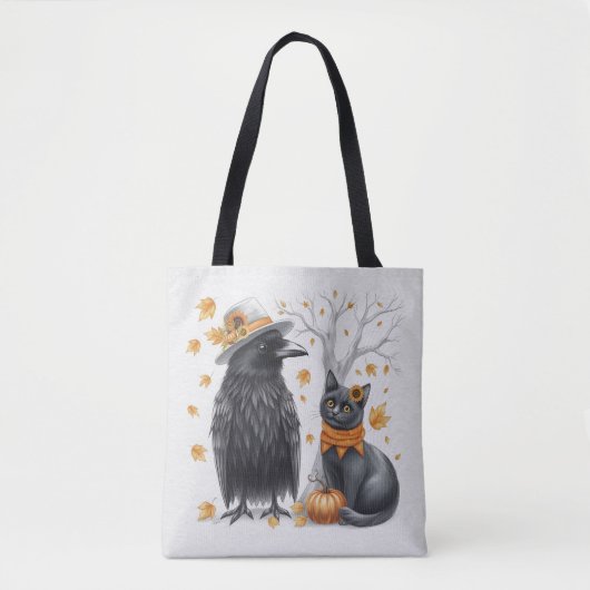 Krähe und Katze Herbst Thanksgiving Crow  トートバッグ (正面)