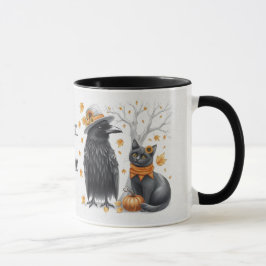 Krähe und Katze im Herbst „Hello Fall“ Crow マグカップ