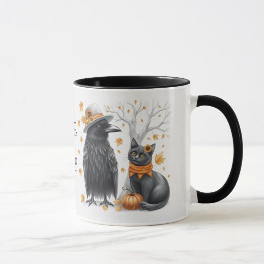 Krähe und Katze im Herbst „Hello Fall“ Crow マグカップ (右)