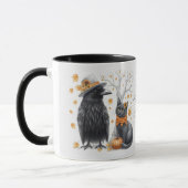 Krähe und Katze im Herbst „Hello Fall“ Crow マグカップ (左)