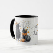 Krähe und Katze im Herbst „Hello Fall“ Crow マグカップ (正面左)