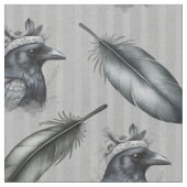 Krähen Crows Rabe Muster mit Federn ファブリック (クローズアップ)