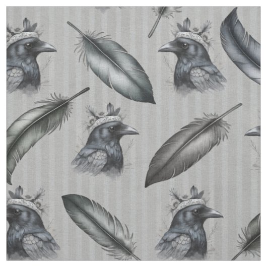 Krähen Crows Rabe Muster mit Federn ファブリック (見本)