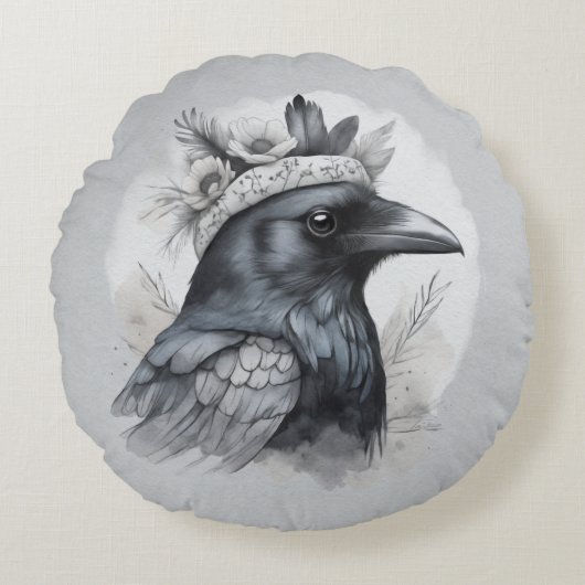 Krähen Crows Raben Federn Wohnen Deko ラウンドクッション (正面)