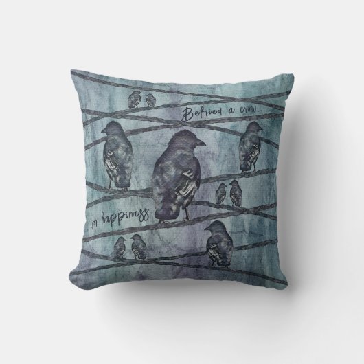 Krähen Raben Vogel Crows auf Ast クッション (正面)