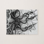 KrakenかタコEatting海賊船、黒または白 ジグソーパズル (横)