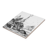 KrakenかタコEatting海賊船、黒または白 タイル (側面)