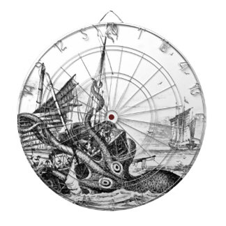 KrakenかタコEatting海賊船、黒または白 ダーツボード