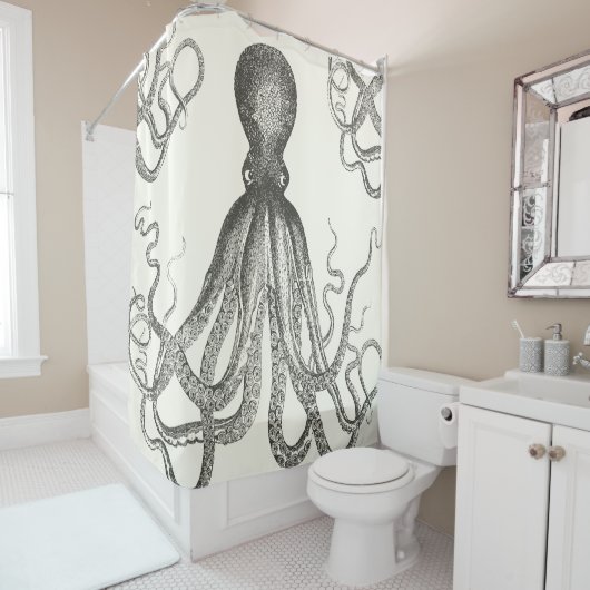 Krakenのタコの触手のヴィンテージ手描きのFuuny シャワーカーテン (インサイチュ)