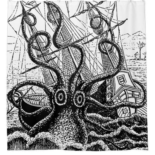 Krakenの攻撃の巨大なタコのシャワー・カーテン シャワーカーテン (正面)