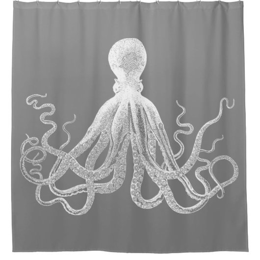 Krakenの灰色のタコ シャワーカーテン (正面)