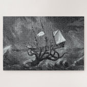 Kraken Attacking Ship vintage etching ジグソーパズル (横)