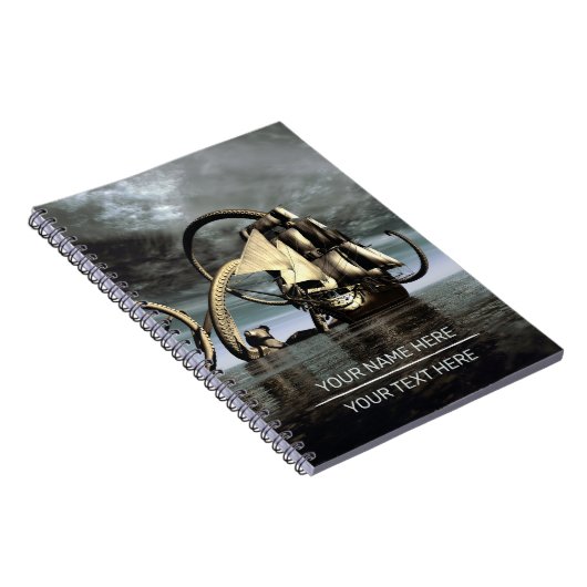 Kraken. Giant octopus bringing down a pirate ship ノートブック (右側)